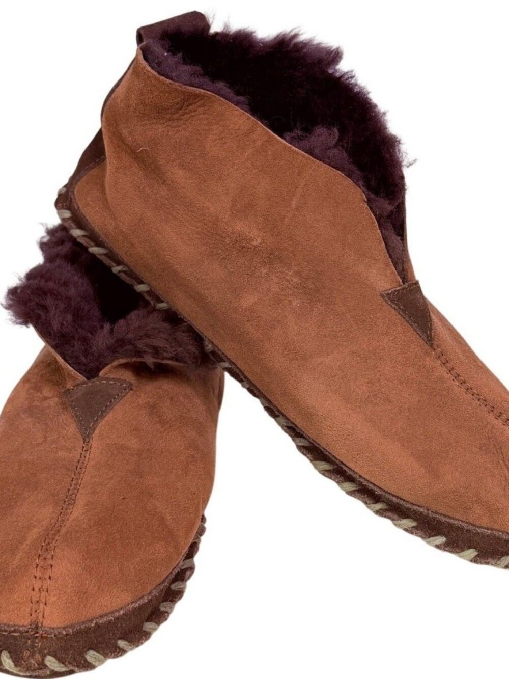 Cabela's Men Size 11 Genuine Shearling Suede & Leather Brown Slippers